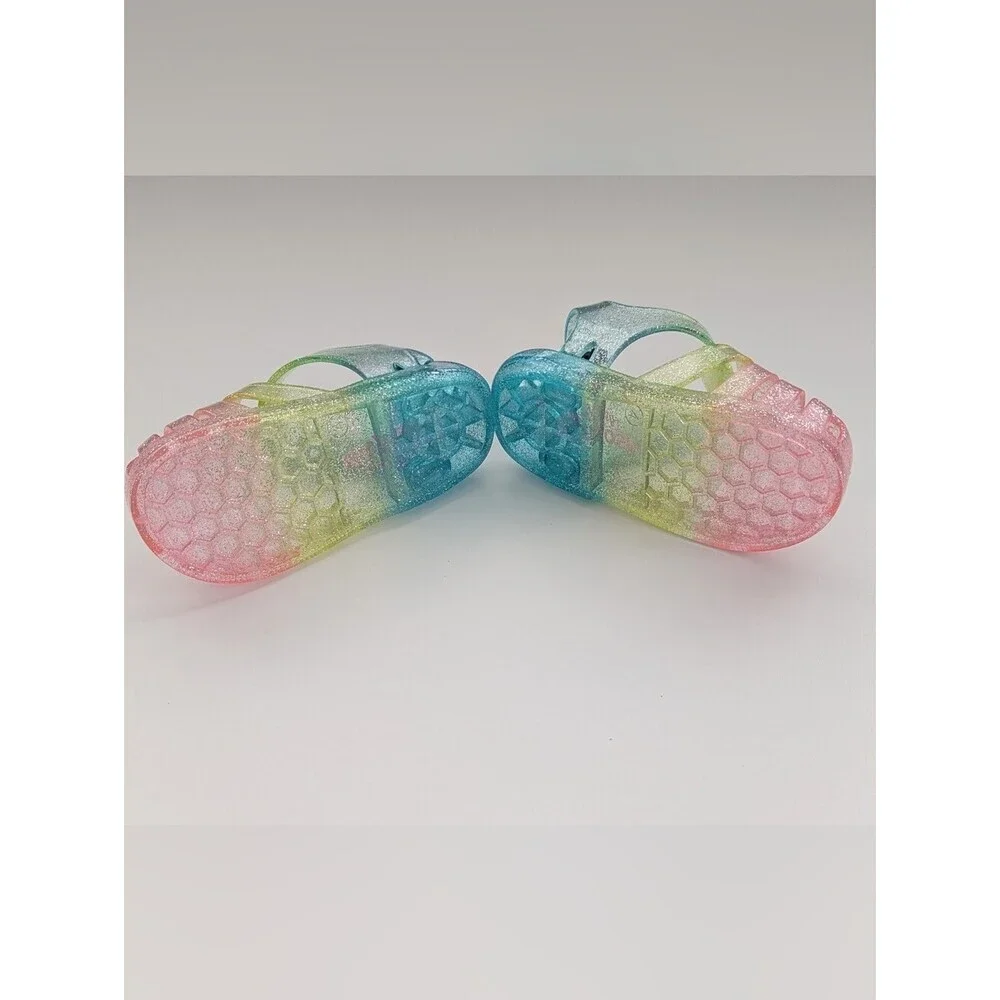 OshKosh B'gosh Baby (Size 4) Glitter Jelly Sandals in Pastel Rainbow Colors